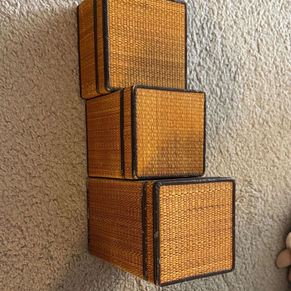 Woven Tan Storage Boxes set from Restoration hardware (tall, medium and short)